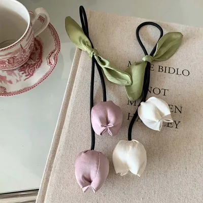 Tulip Flower Bow Design Tassel Elastic Hair Band (1 Pc) 